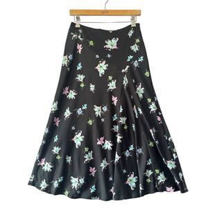 Banana Republic Satin‎ Floral printed Black Maxi Skirt Fairy women’s sz 0 petite